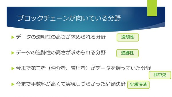 ブロックチェーンが向いている分野