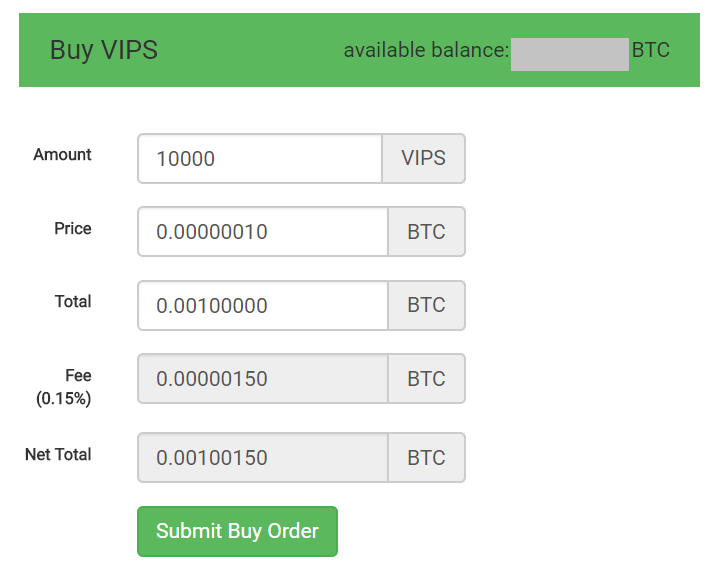 VIPS CoinExchangeの買い注文