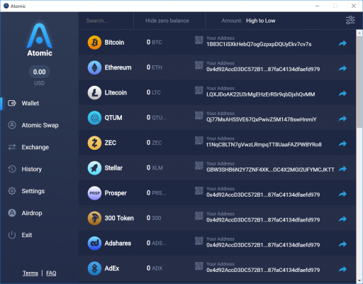 AtomicWallet 各コインのウォレット