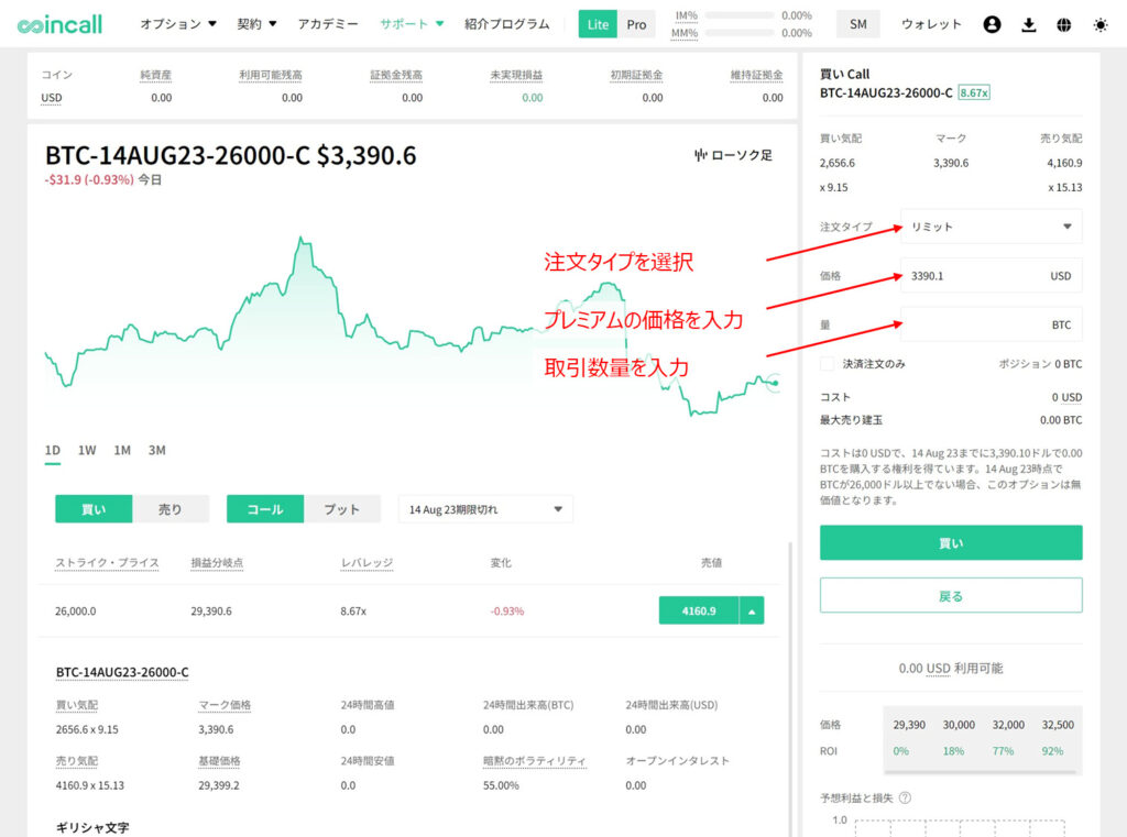 CoinCall 取引画面2