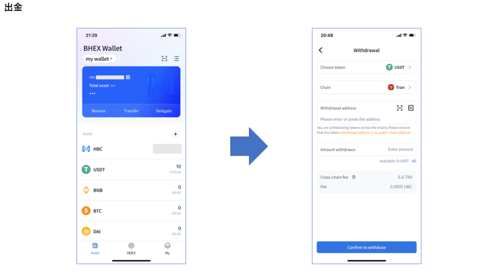 BHEX Walletからの出金