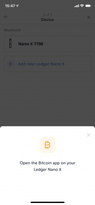 Ledger Nano X側でアプリの起動指示が表示される
