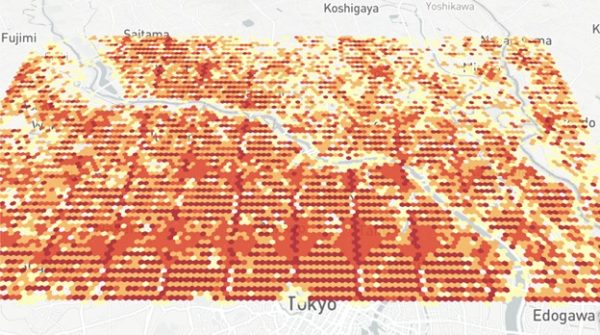 東京北部におけるNodleで参照可能なIoTデバイスのカバレッジ(色付きの部分)