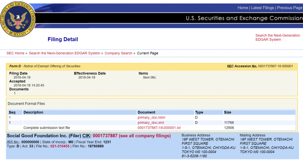 SocialGoodはSECに登録されている