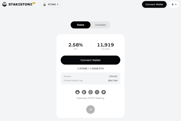 StakeStoneの画面(ETHのリキッドステーキング)