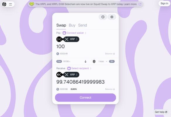 Squidの画面（XRPL→XRPL EVM）